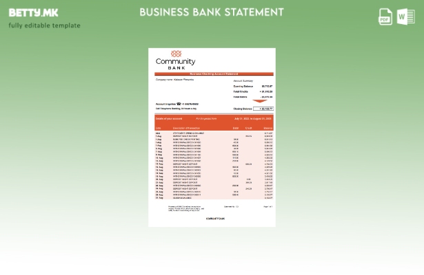 Модерен стил Деловна изјава на банка на заедницата Шаблон Word и PDF